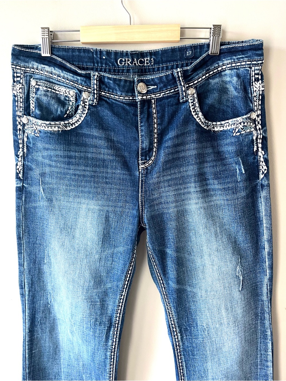 Grace in LA Embellished Bootcut Jeans Women's Size 17 Medium Wash -Western Ride - Picture 5 of 11